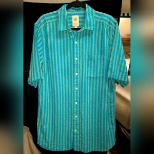 EUC The Territory Ahead Turquoise and Green Striped Shirt